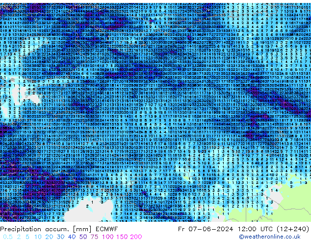 Precipitation accum. ECMWF пт 07.06.2024 12 UTC