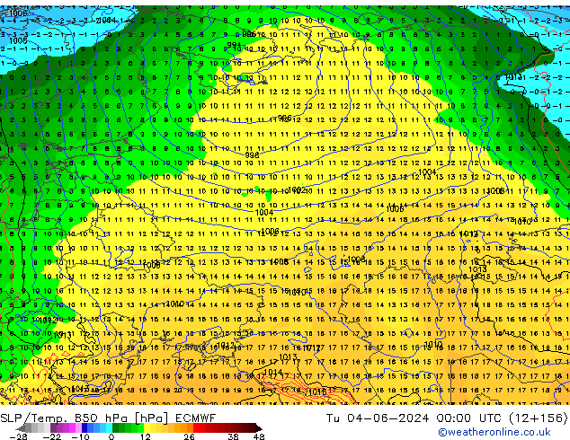 850 hPa Yer Bas./Sıc ECMWF Sa 04.06.2024 00 UTC