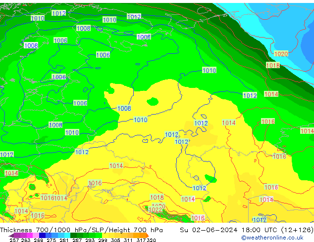 Thck 700-1000 hPa ECMWF Su 02.06.2024 18 UTC