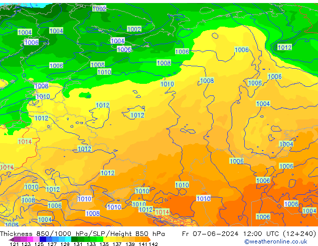 Thck 850-1000 hPa ECMWF Sex 07.06.2024 12 UTC