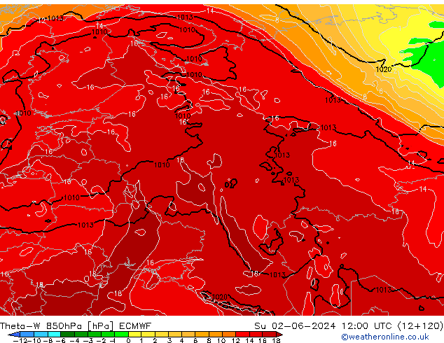 Theta-W 850hPa ECMWF Ne 02.06.2024 12 UTC