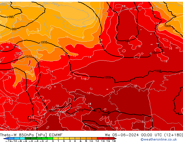 Theta-W 850hPa ECMWF mer 05.06.2024 00 UTC