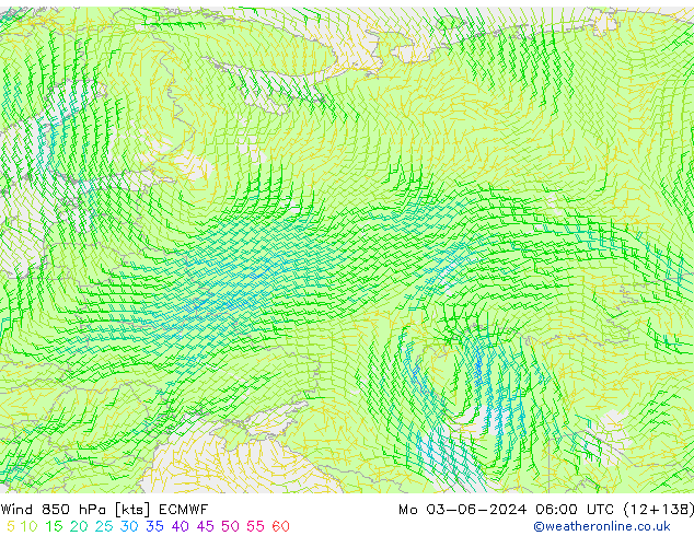 Wind 850 hPa ECMWF Po 03.06.2024 06 UTC