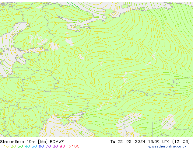 Linia prądu 10m ECMWF wto. 28.05.2024 18 UTC