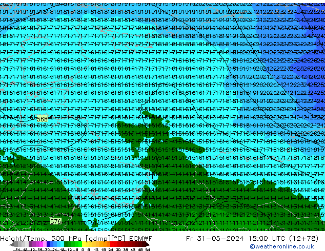 Z500/Rain (+SLP)/Z850 ECMWF vie 31.05.2024 18 UTC