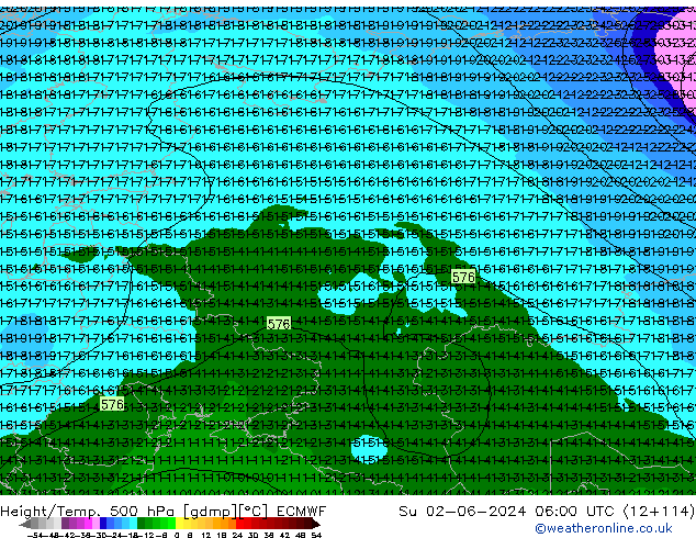 Z500/Regen(+SLP)/Z850 ECMWF zo 02.06.2024 06 UTC