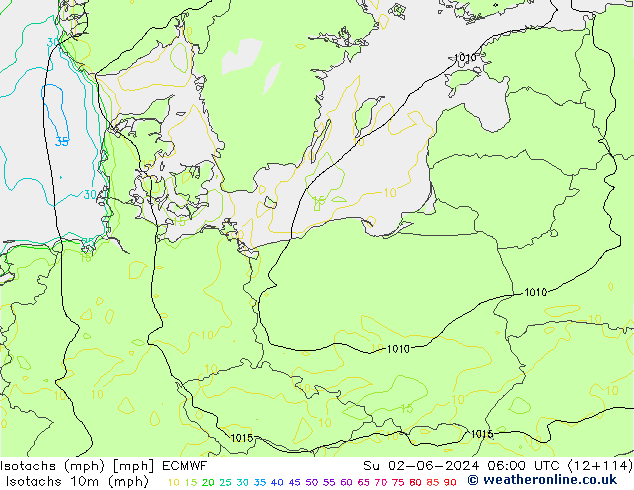 Isotachs (mph) ECMWF Dom 02.06.2024 06 UTC