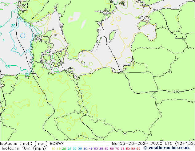 Isotachen (mph) ECMWF ma 03.06.2024 00 UTC