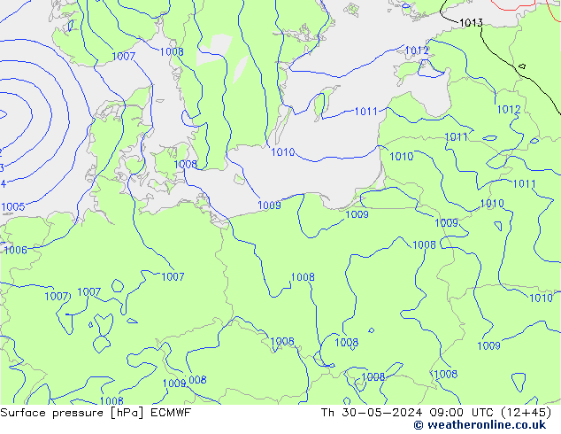 приземное давление ECMWF чт 30.05.2024 09 UTC