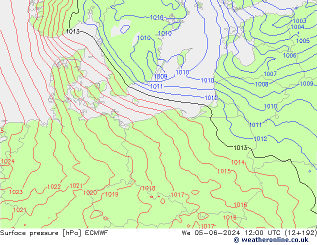 Surface pressure ECMWF We 05.06.2024 12 UTC