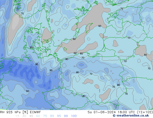 RH 925 hPa ECMWF Sáb 01.06.2024 18 UTC