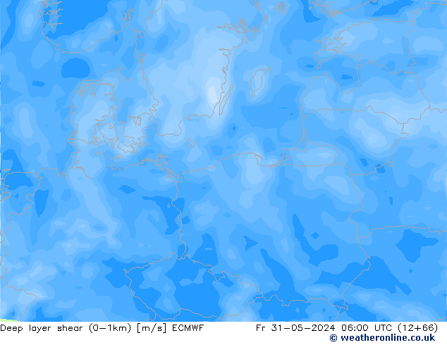 Deep layer shear (0-1km) ECMWF Cu 31.05.2024 06 UTC