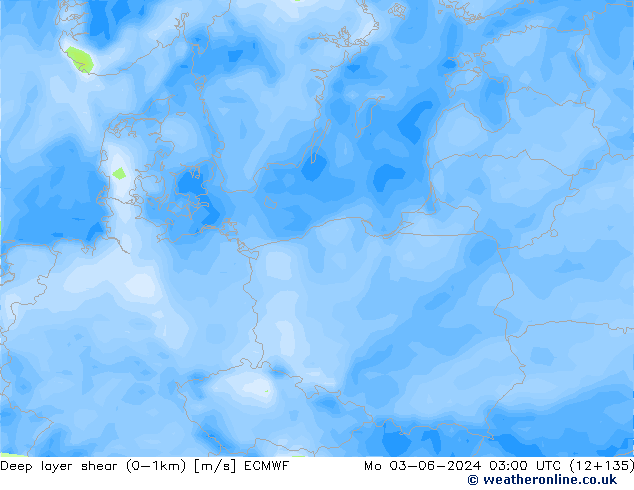 Deep layer shear (0-1km) ECMWF ma 03.06.2024 03 UTC