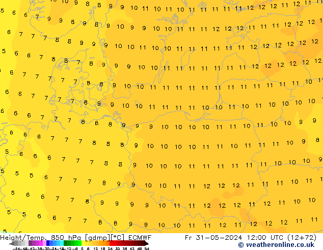 Z500/Rain (+SLP)/Z850 ECMWF Fr 31.05.2024 12 UTC