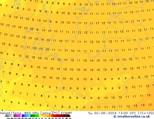 Height/Temp. 850 hPa ECMWF Su 02.06.2024 12 UTC