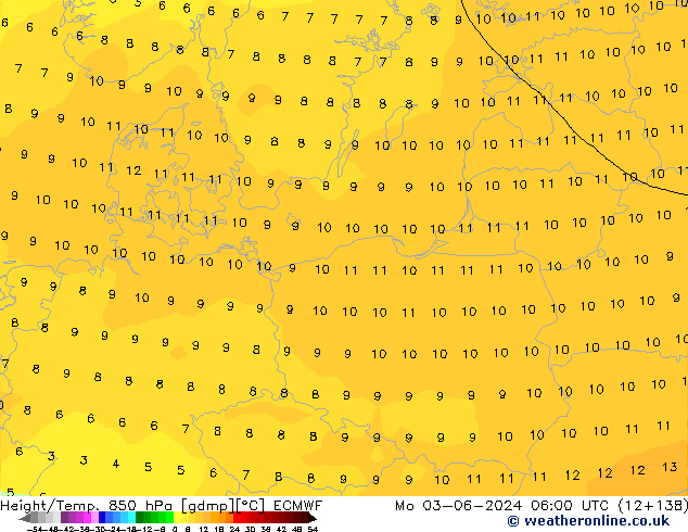 Height/Temp. 850 hPa ECMWF Seg 03.06.2024 06 UTC