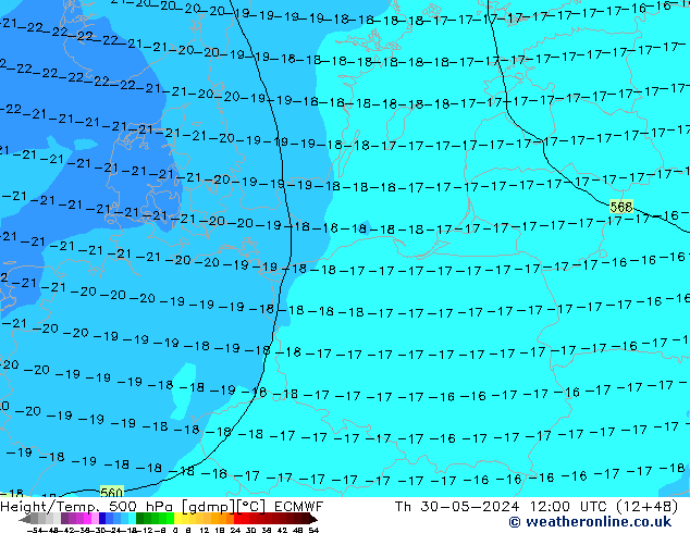 Z500/Rain (+SLP)/Z850 ECMWF Th 30.05.2024 12 UTC