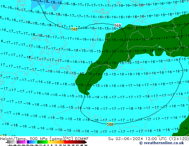 Z500/Yağmur (+YB)/Z850 ECMWF Paz 02.06.2024 12 UTC