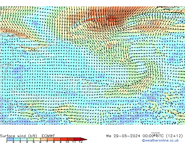  10 m (bft) ECMWF  29.05.2024 00 UTC