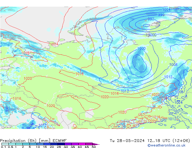 осадки (6h) ECMWF вт 28.05.2024 18 UTC