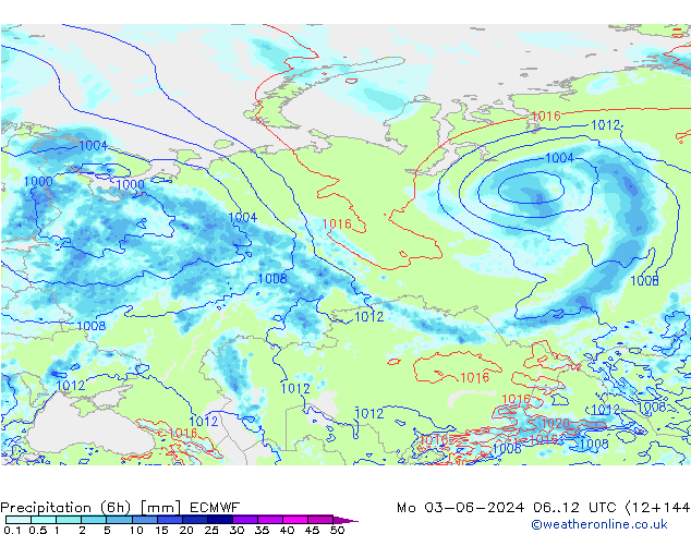 Z500/Rain (+SLP)/Z850 ECMWF Po 03.06.2024 12 UTC