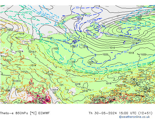 Theta-e 850hPa ECMWF Th 30.05.2024 15 UTC