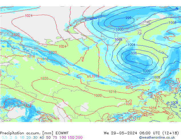 Precipitation accum. ECMWF śro. 29.05.2024 06 UTC