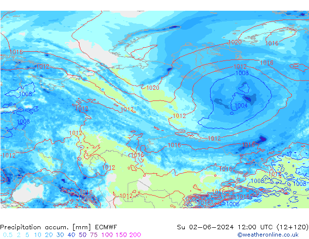 Totale neerslag ECMWF zo 02.06.2024 12 UTC