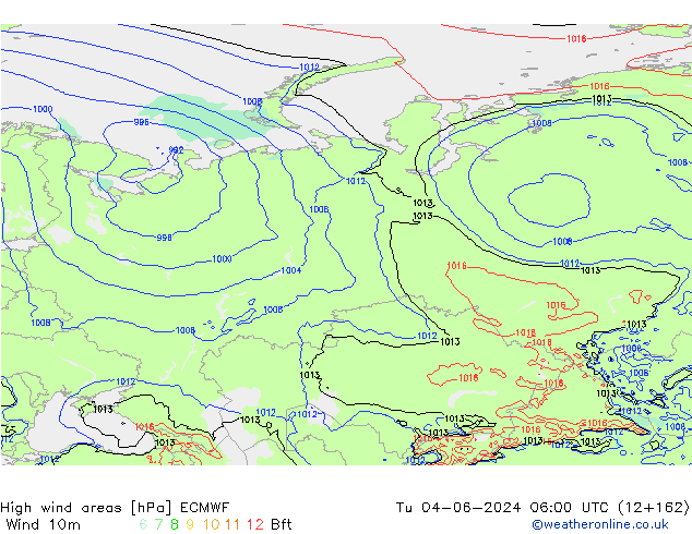 High wind areas ECMWF Út 04.06.2024 06 UTC