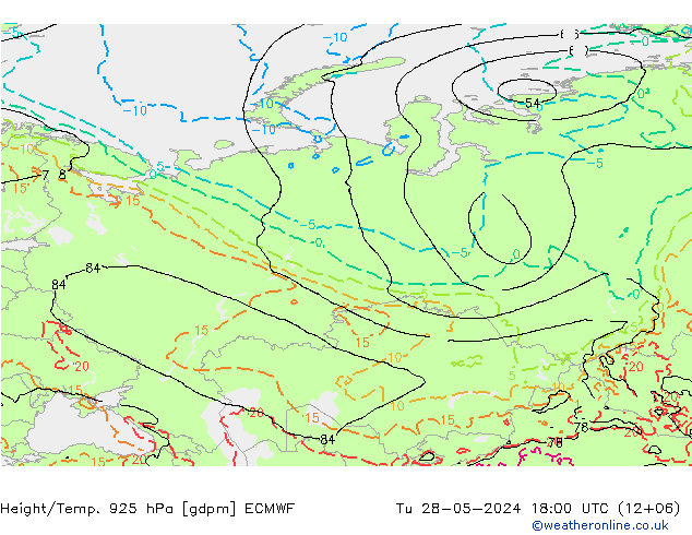 Height/Temp. 925 гПа ECMWF вт 28.05.2024 18 UTC