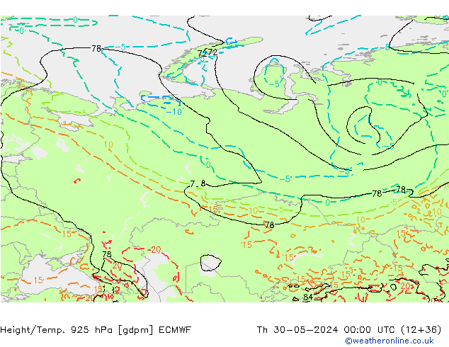 Height/Temp. 925 hPa ECMWF czw. 30.05.2024 00 UTC