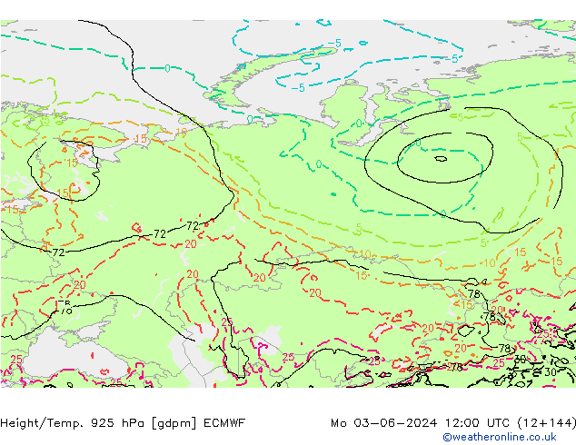 Hoogte/Temp. 925 hPa ECMWF ma 03.06.2024 12 UTC