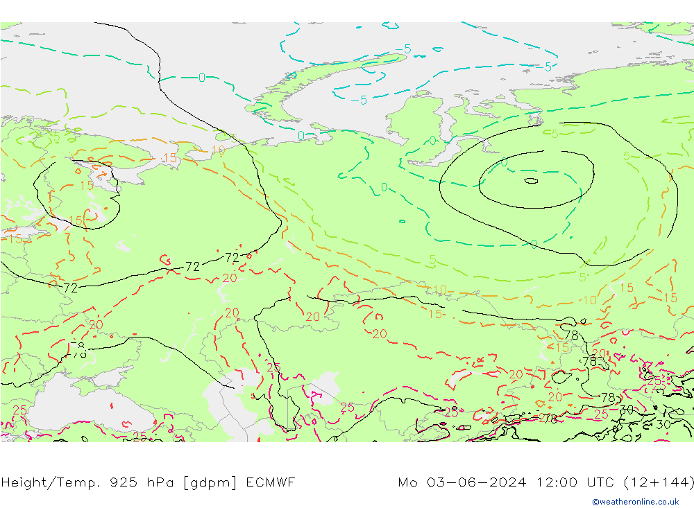 Height/Temp. 925 hPa ECMWF  03.06.2024 12 UTC