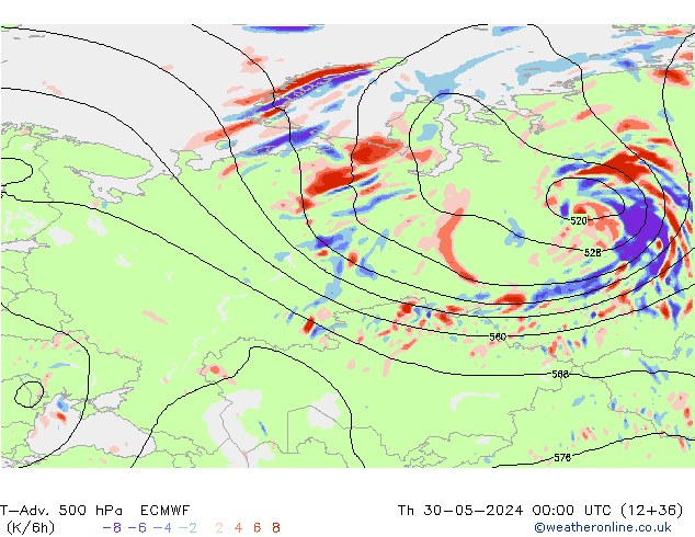 T-Adv. 500 hPa ECMWF Th 30.05.2024 00 UTC