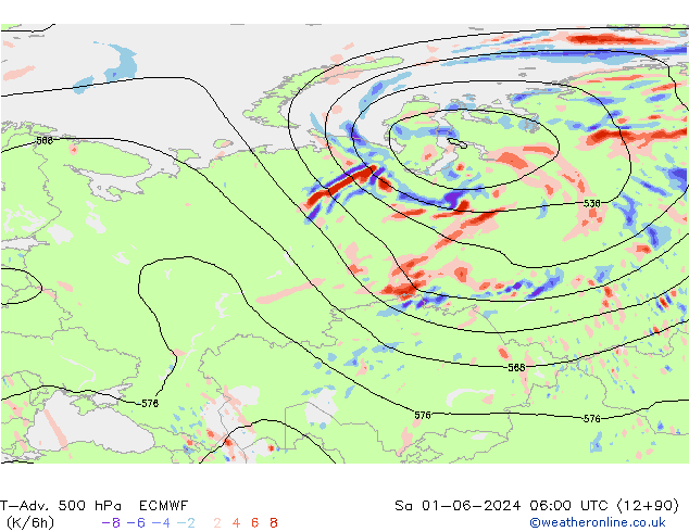 T-Adv. 500 hPa ECMWF Sa 01.06.2024 06 UTC