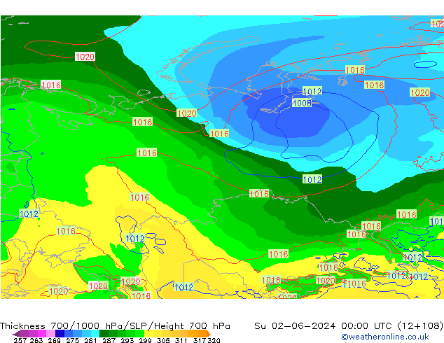 Thck 700-1000 hPa ECMWF Dom 02.06.2024 00 UTC