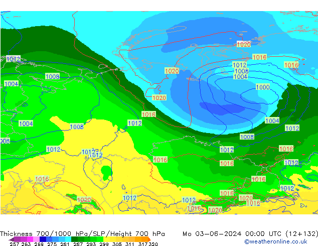 700-1000 hPa Kalınlığı ECMWF Pzt 03.06.2024 00 UTC