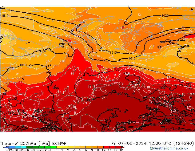 Theta-W 850hPa ECMWF Pá 07.06.2024 12 UTC