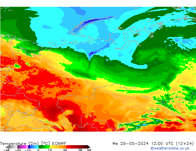 Temperature (2m) ECMWF We 29.05.2024 12 UTC