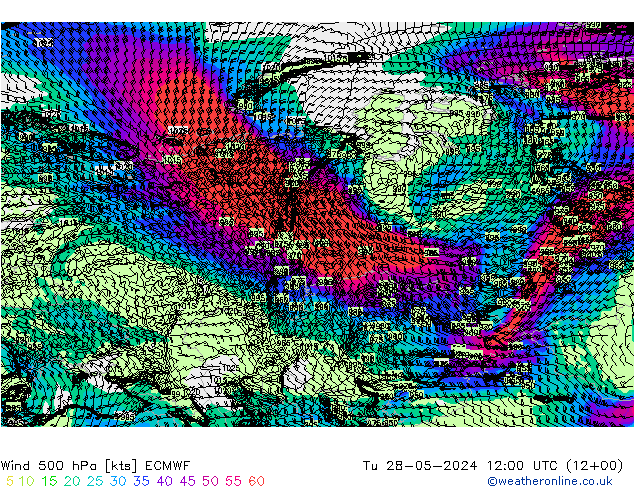 Vent 500 hPa ECMWF mar 28.05.2024 12 UTC