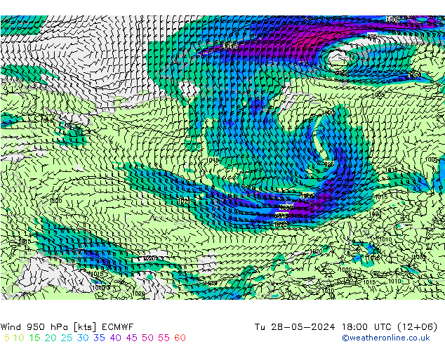 Prec 6h/Wind 10m/950 ECMWF  28.05.2024 18 UTC