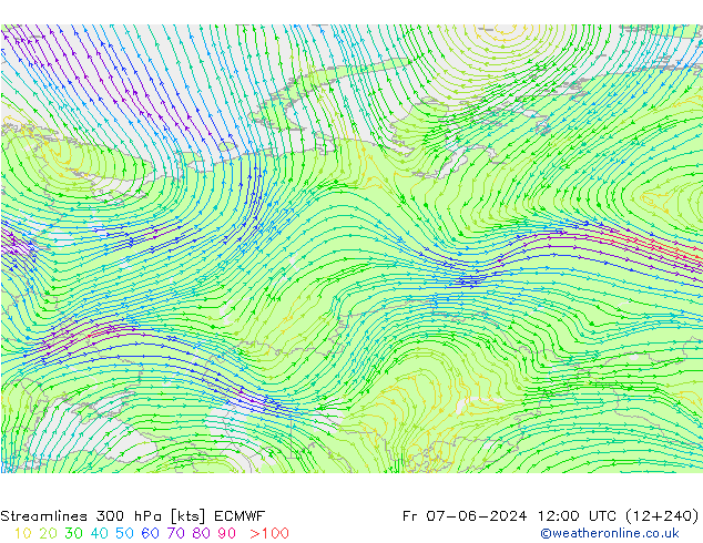 ветер 300 гПа ECMWF пт 07.06.2024 12 UTC