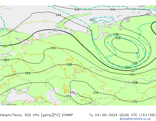 Z500/Rain (+SLP)/Z850 ECMWF Út 04.06.2024 00 UTC