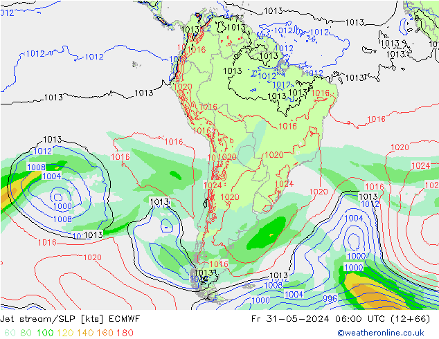 Jet stream/SLP ECMWF Fr 31.05.2024 06 UTC