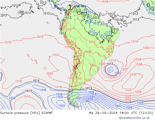 Luchtdruk (Grond) ECMWF wo 29.05.2024 18 UTC