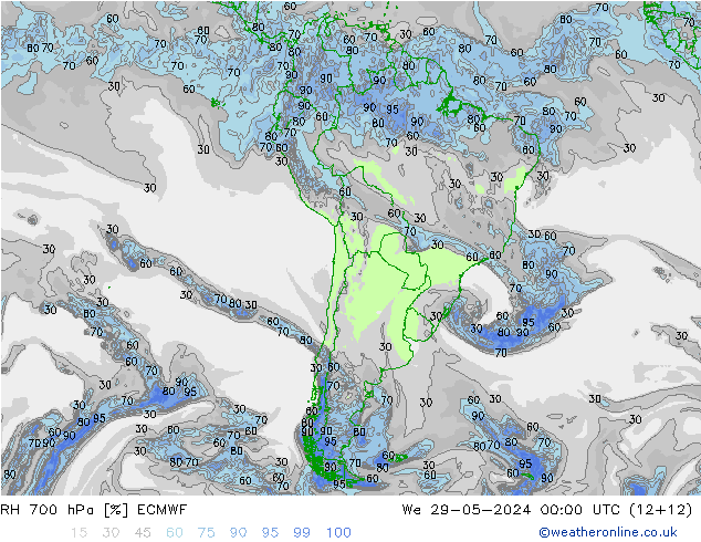 RH 700 hPa ECMWF We 29.05.2024 00 UTC