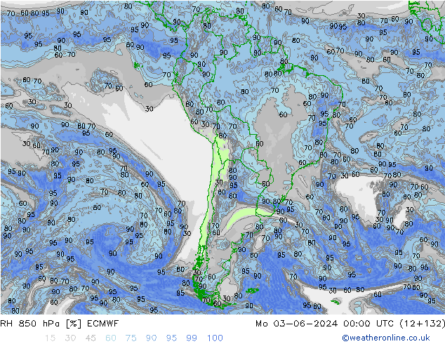 RH 850 hPa ECMWF Seg 03.06.2024 00 UTC