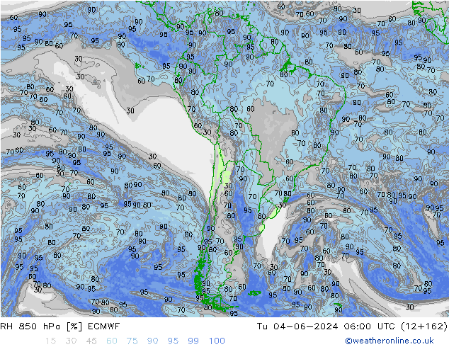 RH 850 гПа ECMWF вт 04.06.2024 06 UTC