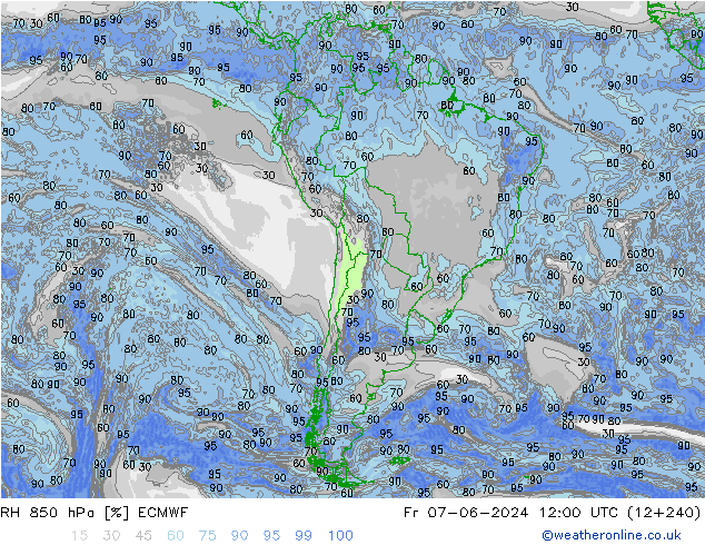 RH 850 hPa ECMWF ven 07.06.2024 12 UTC