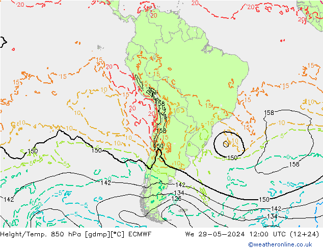 Hoogte/Temp. 850 hPa ECMWF wo 29.05.2024 12 UTC